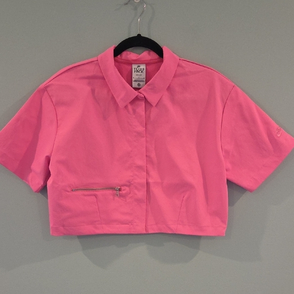 Nike HOT PINK Dri-Fit Teck Pack Cropped Snap Front Athketic Top Size Small - Picture 3 of 14